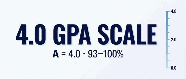 4.0 GPA scale chart showing letter grades and points from 0.0 to 4.0