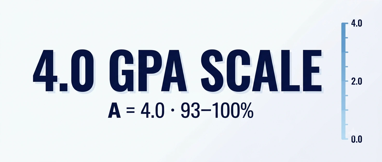 4.0 GPA scale chart showing letter grades and points from 0.0 to 4.0