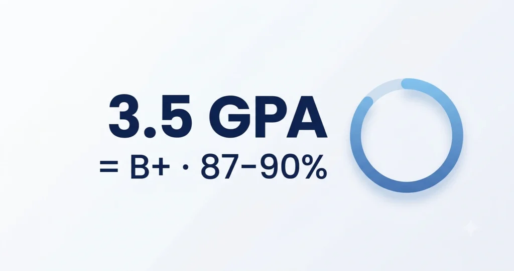 What is a 3.5 GPA - equal to a B+ letter grade and 87 to 90 percent